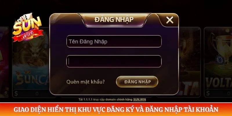 Giới thiệu Sunwin Giao diện hiển thị khu vực đăng ký và đăng nhập tài khoản